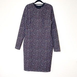 Black Halo Desoto Sheath Dress 16 Long Sleeve Cotton Blend Speckle Print